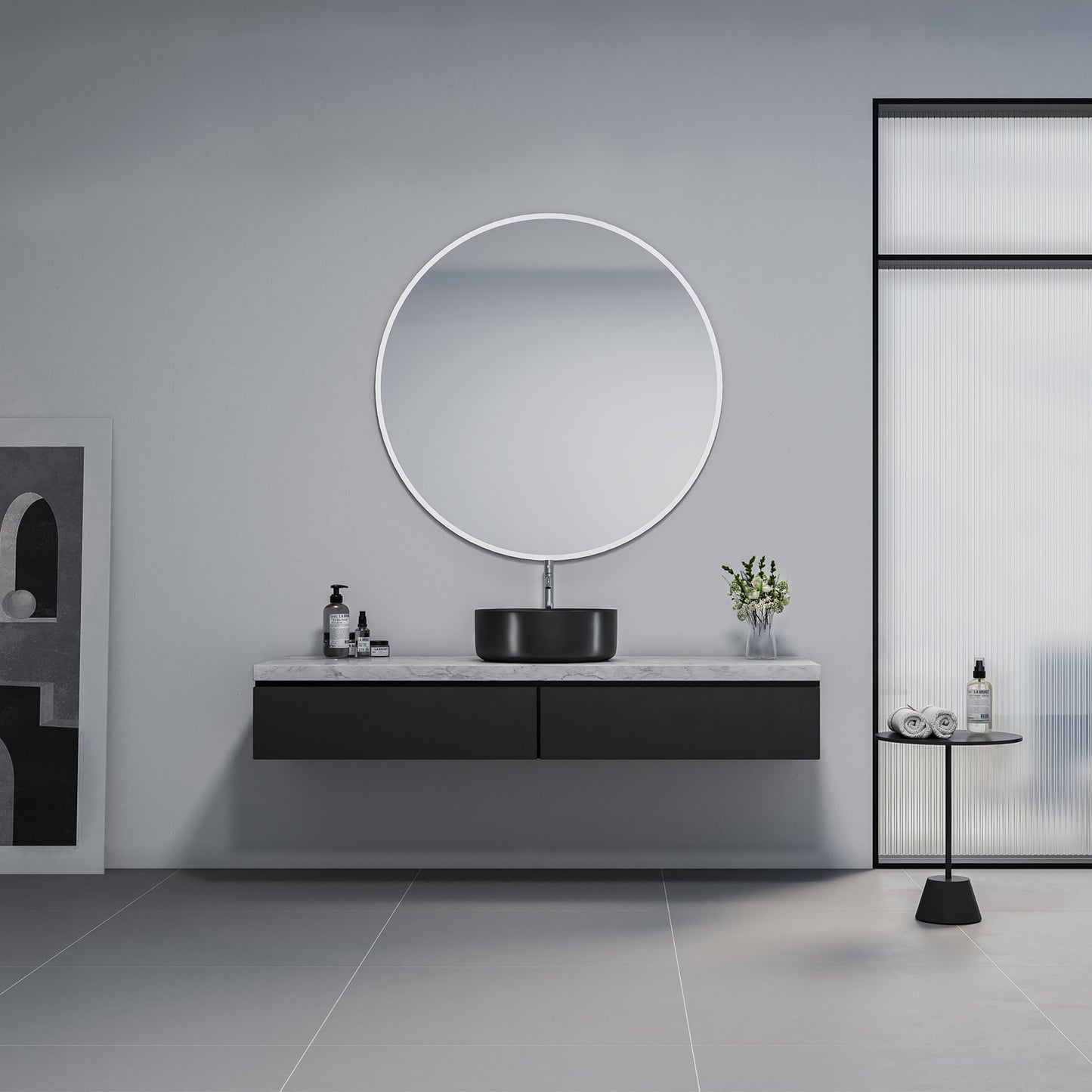 Sabine 14 in. Round Black Finish Ceramic Vessel Bathroom Vanity Sink
