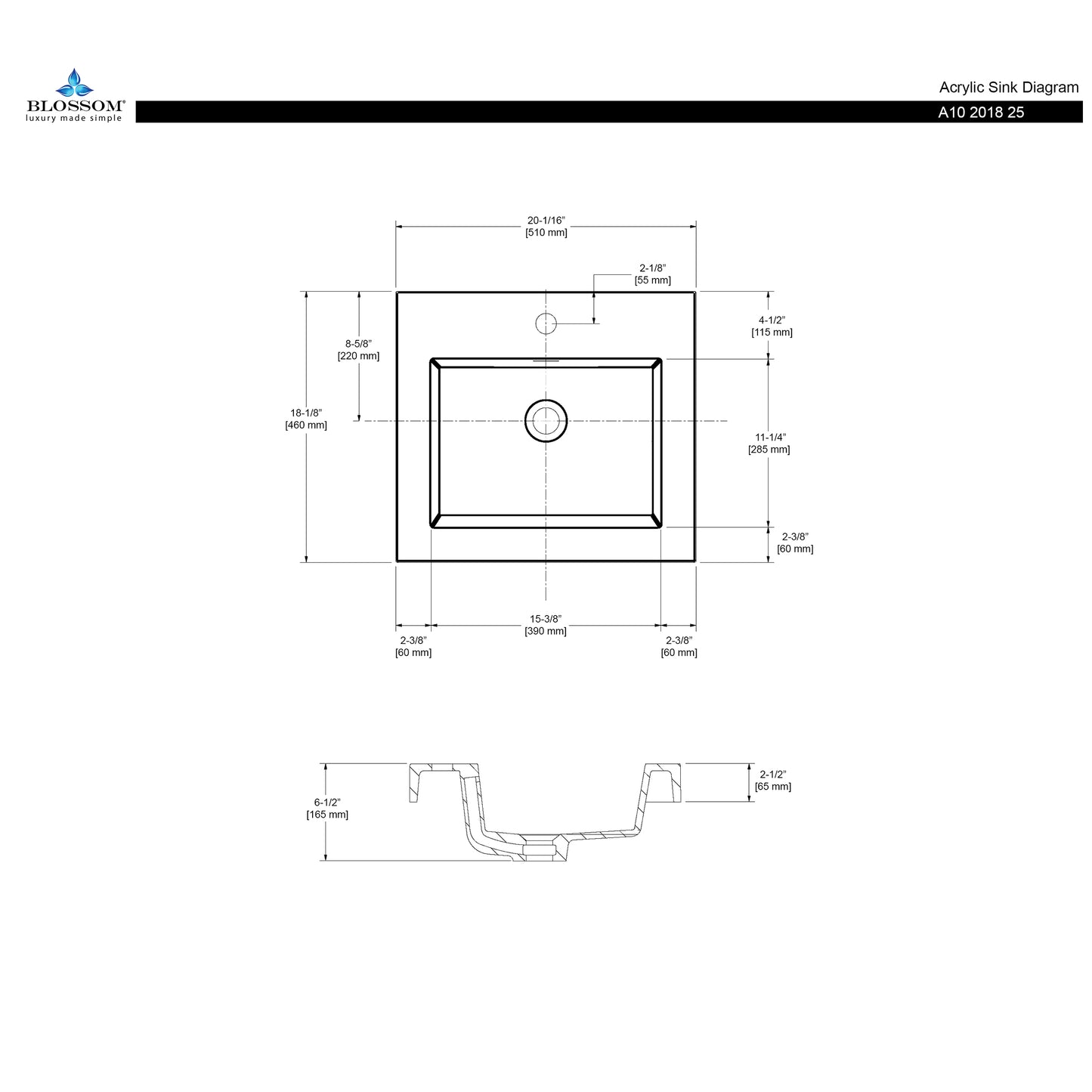 Acrylic Top-Mount Basin 20×18