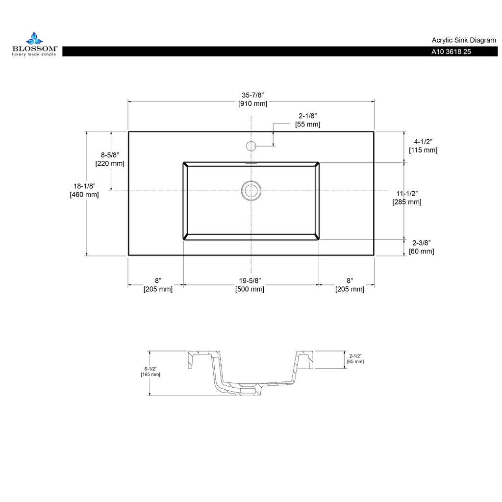 Acrylic Top-Mount Basin 36×18