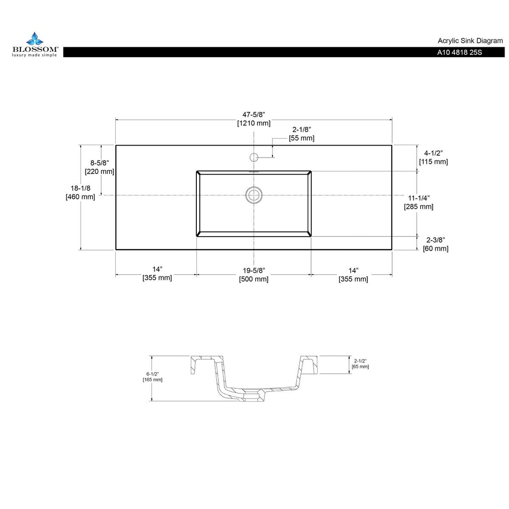 Acrylic Top-Mount Single Basin 48×18