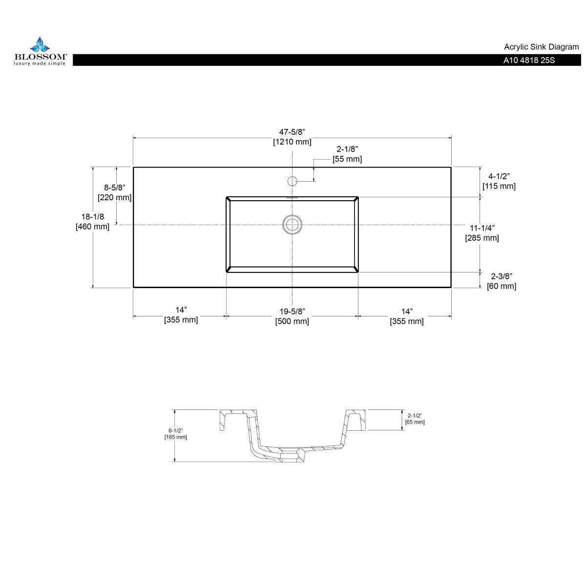 Acrylic Top-Mount Single Basin 48×18