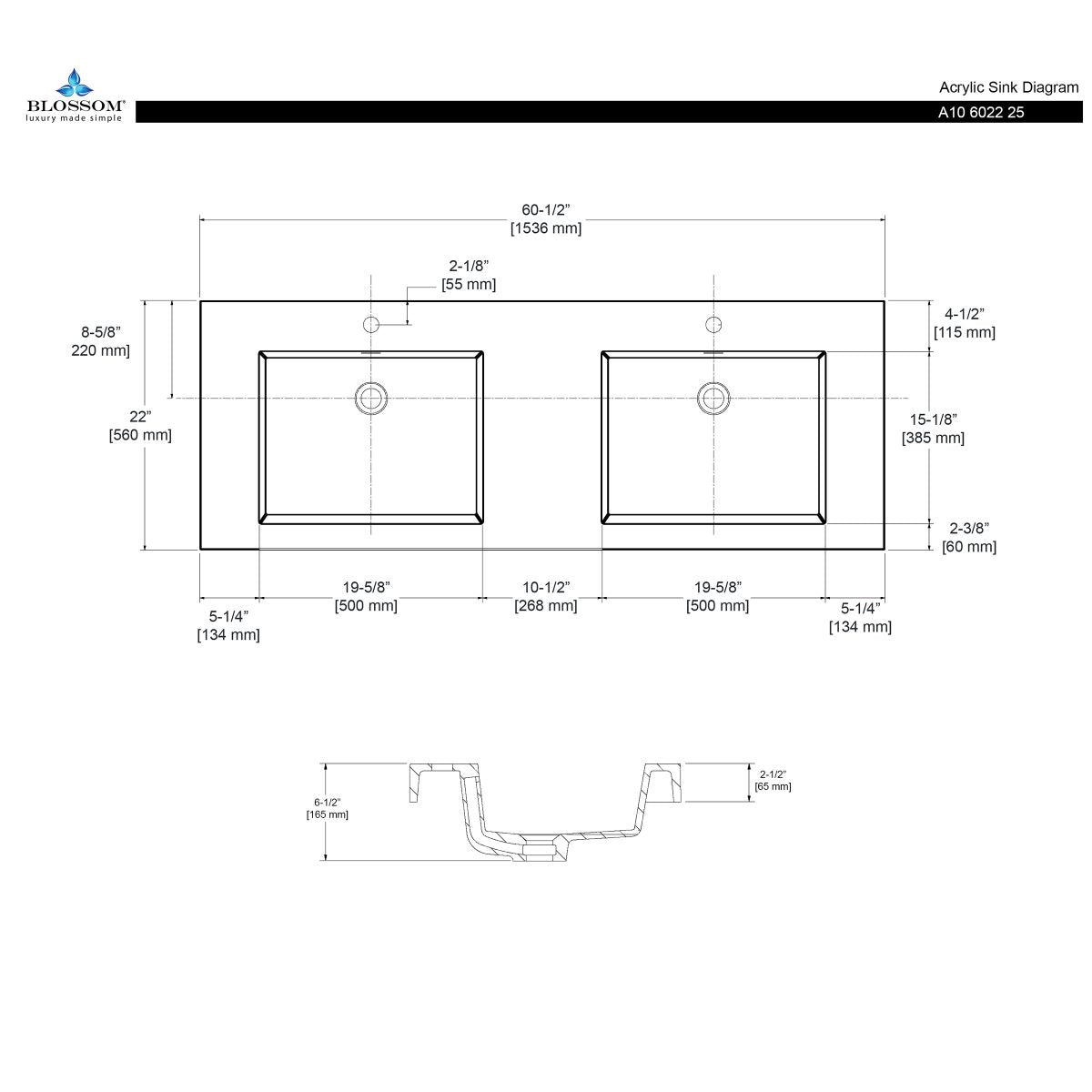 Acrylic Top-Mount Basin 60×22