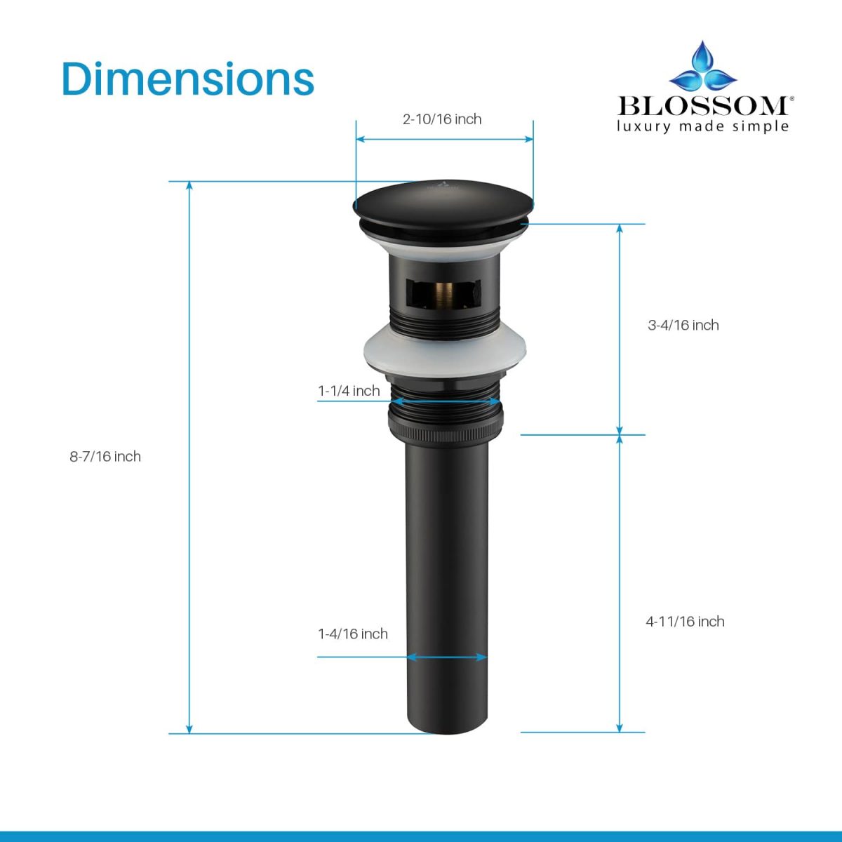 1-1/4” Brass Pop-up with Overflow – Matte Black BA02 001 04