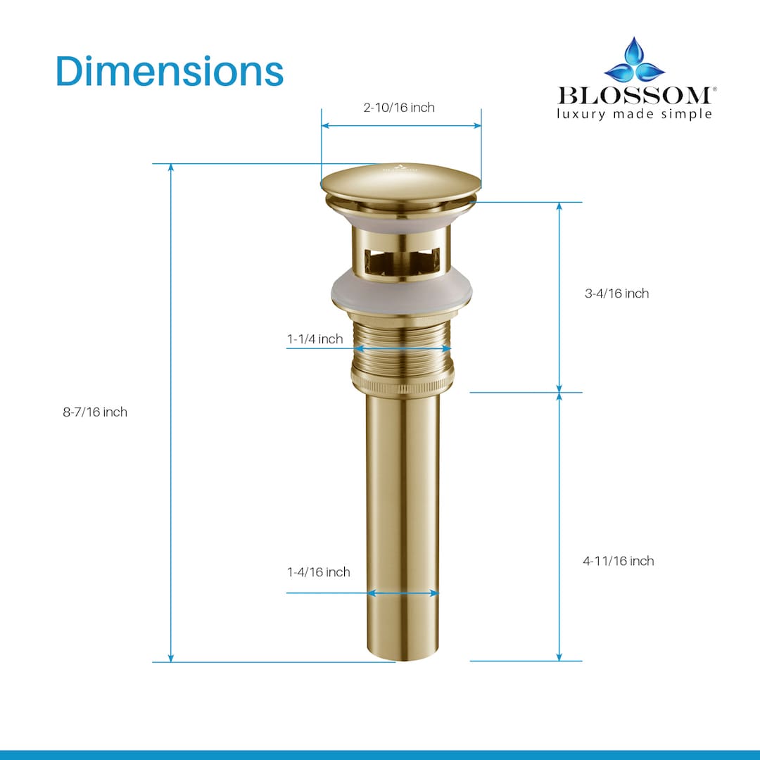 1-1/4” Brass Pop-up with Overflow – Brush Gold BA02 001 06