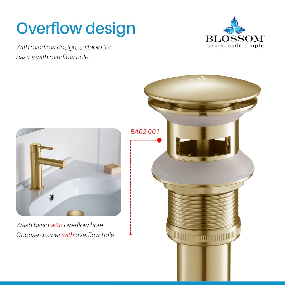 1-1/4” Brass Pop-up with Overflow – Brush Gold BA02 001 06