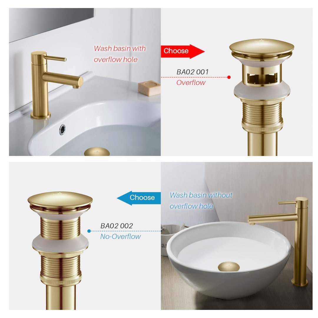 1-1/4” Brass Pop-up with Overflow – Brush Gold BA02 001 06