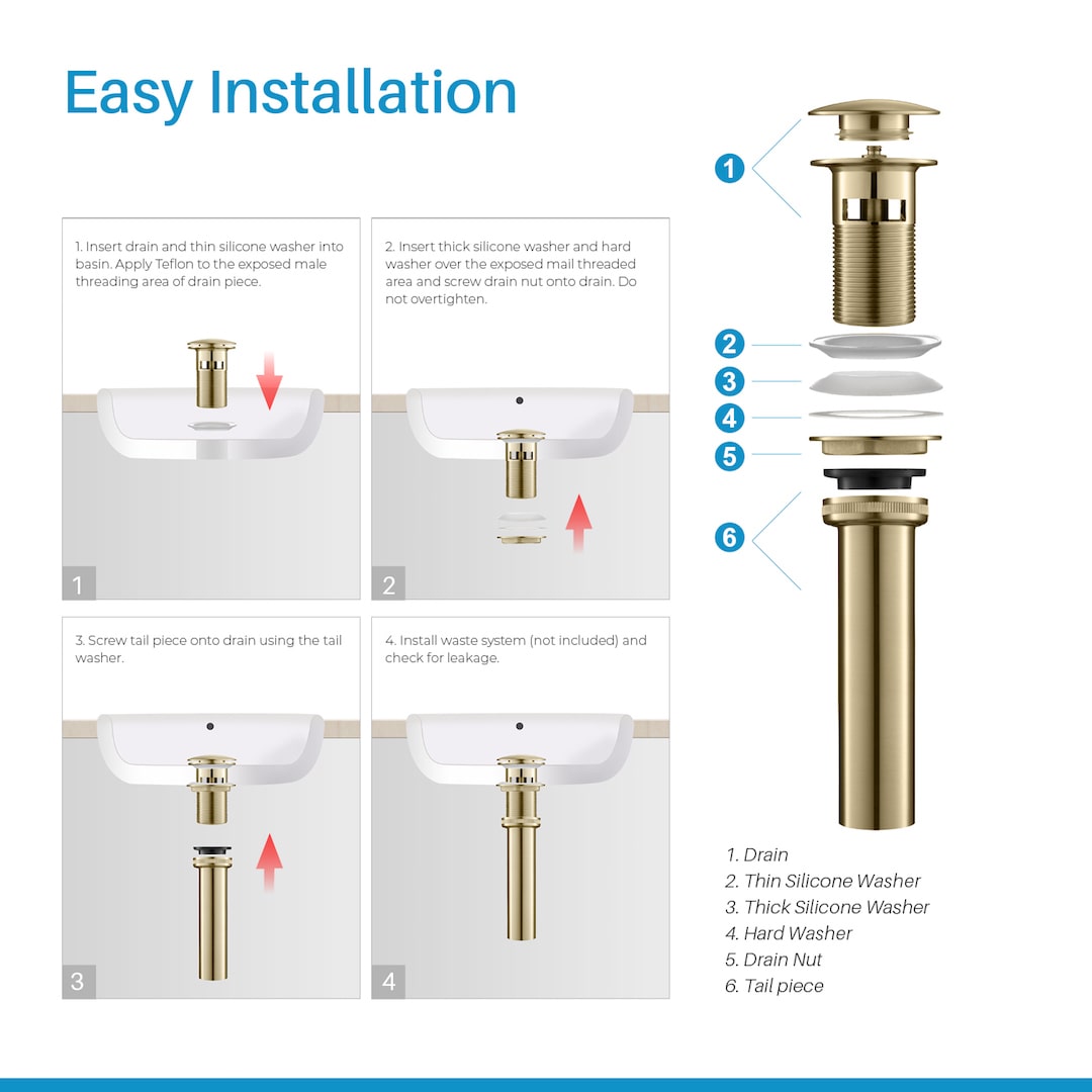 1-1/4” Brass Pop-up with Overflow – Brush Gold BA02 001 06