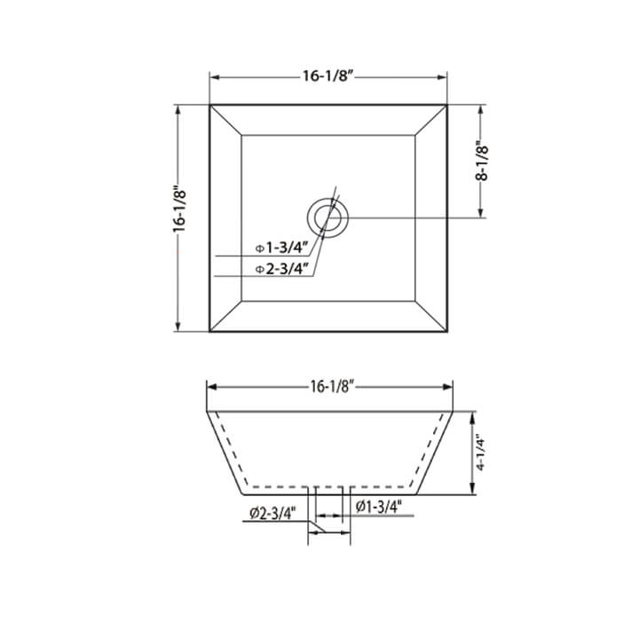 Vessel Ceramic Basin 16″ X 16″ Square