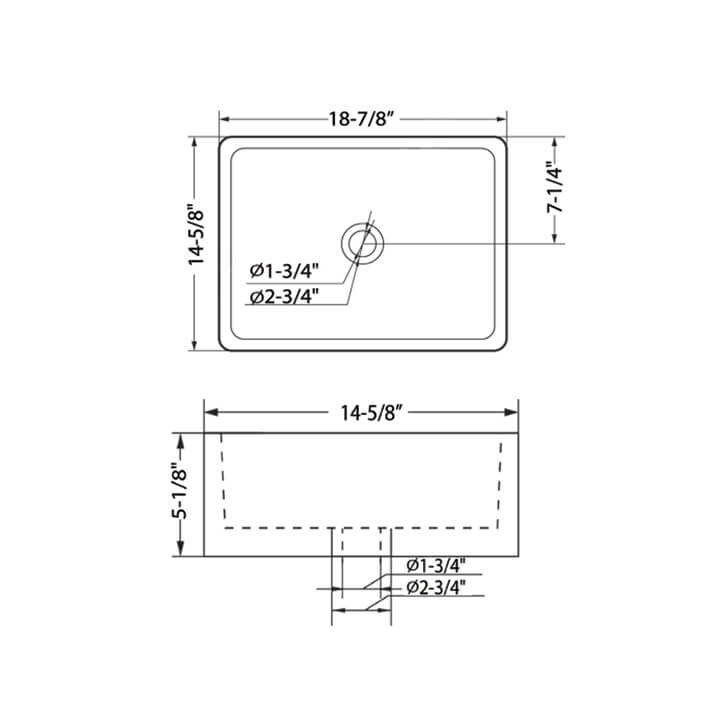 Vessel Ceramic Basin 19″ x 15″ Rectangular