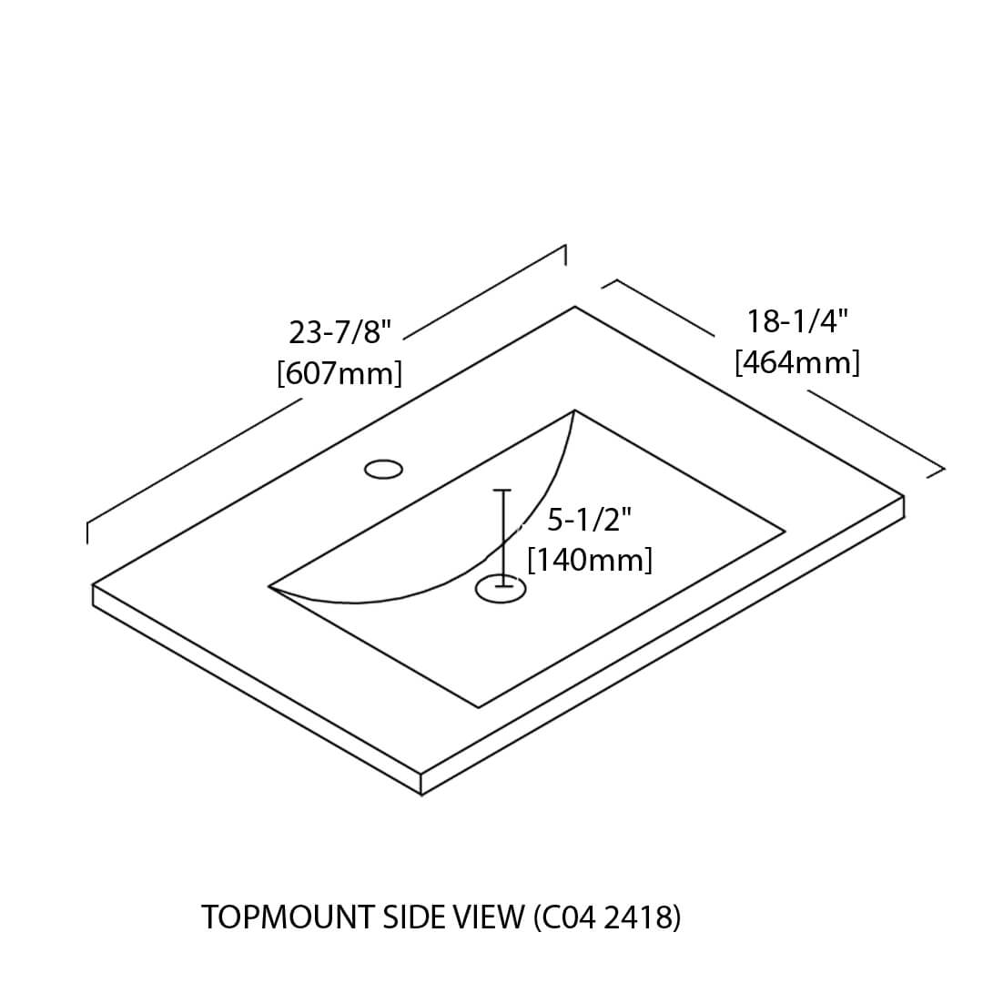 Ceramic Basin 24”x18” Top-Mount Rectangular – Three Holes – 8” spread – C04 2418 TH
