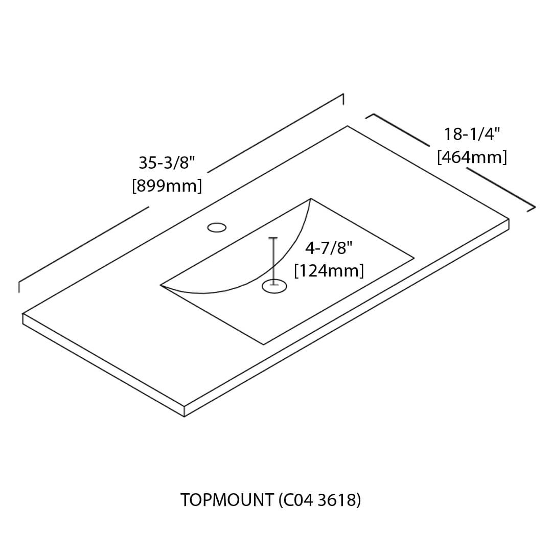 Ceramic Basin 36″ x 18″ Top-Mount Rectangular – C04 3618