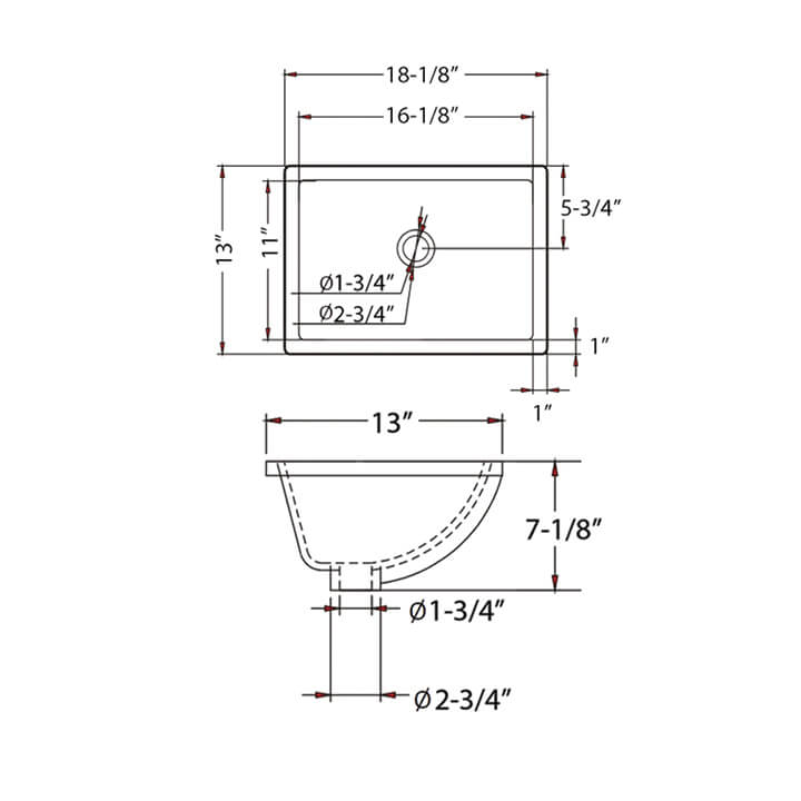 Undercounter Basin – Biscuit 18″ X 13″ Rectangular – C09 1813B