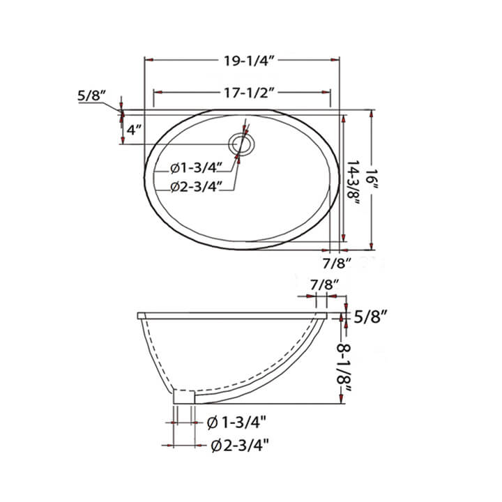 Undercounter Basin – White 19″ X 16″ Oval – C09 1916W