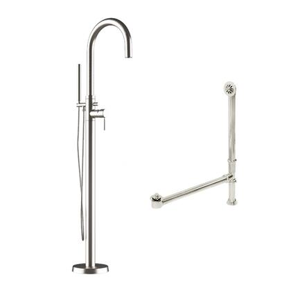 Complete Plumbing Package for Free Standing Tubs With No Faucet Holes. Modern Gooseneck Style Faucet With Hand Held Wand Shower and Supply Lines plus Drain and Overflow Assembly in Brushed Nickel.