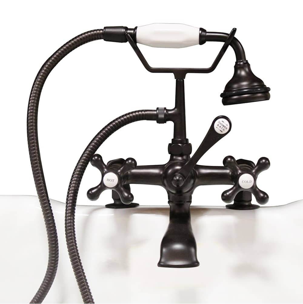 Clawfoot Tub Deck Mount Brass Faucet with Hand Held Shower-Oil Rubbed Bronze