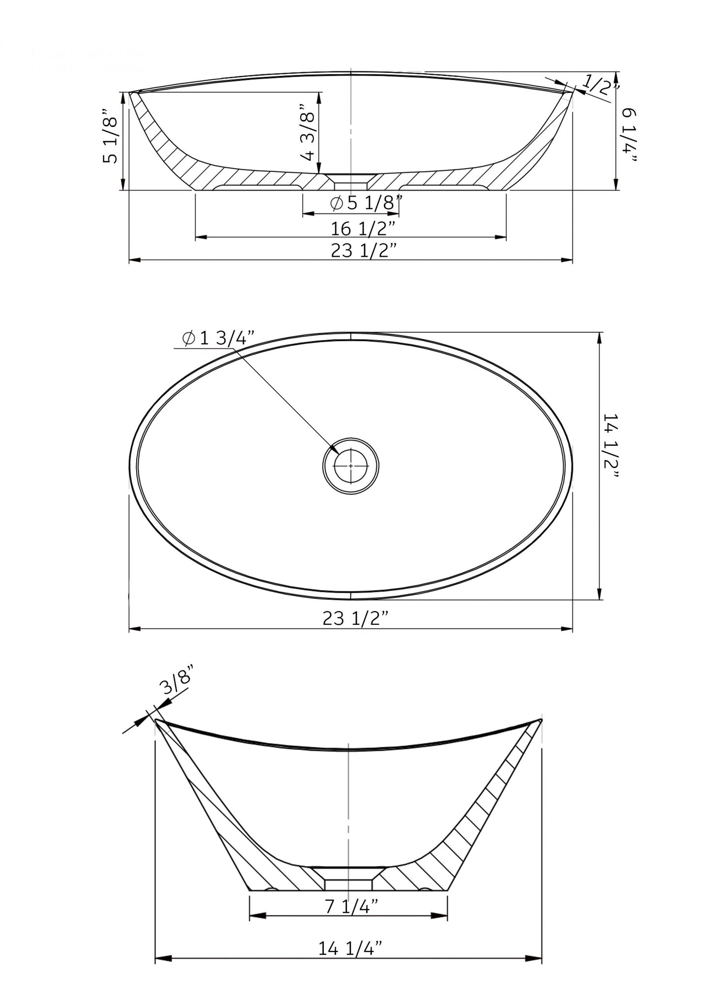 Dolomite Mineral Composite 24" Oval Vessel Sink