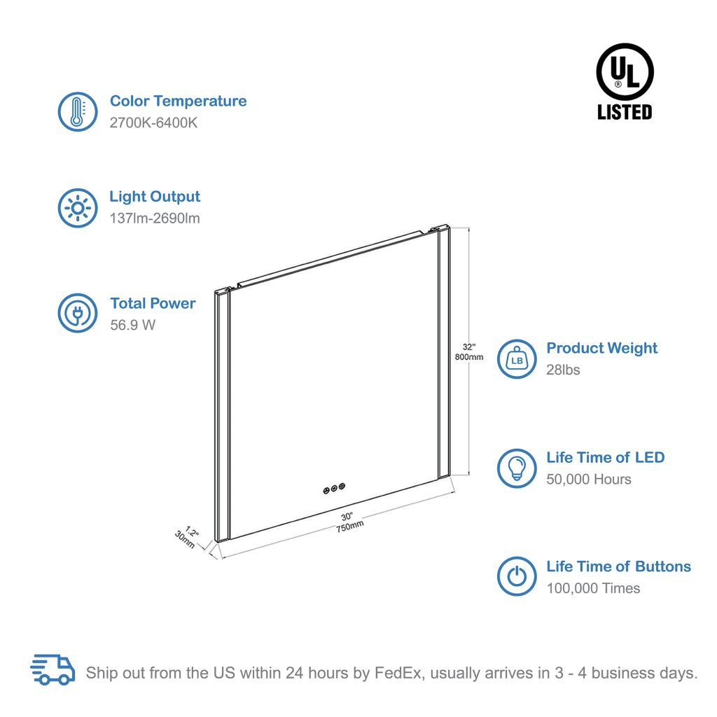 Binary 30″ LED Mirror