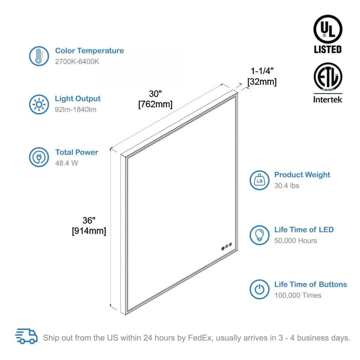 Stellar 30 Inch LED Mirror