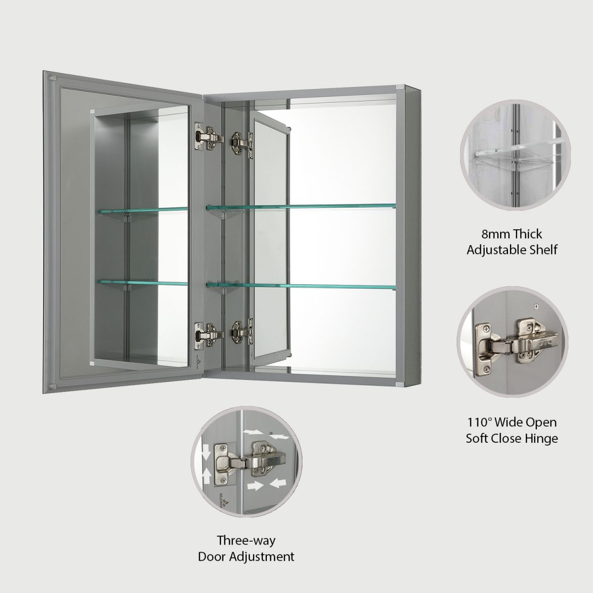 Aluminum Medicine Cabinet with Mirror – MC8 1620