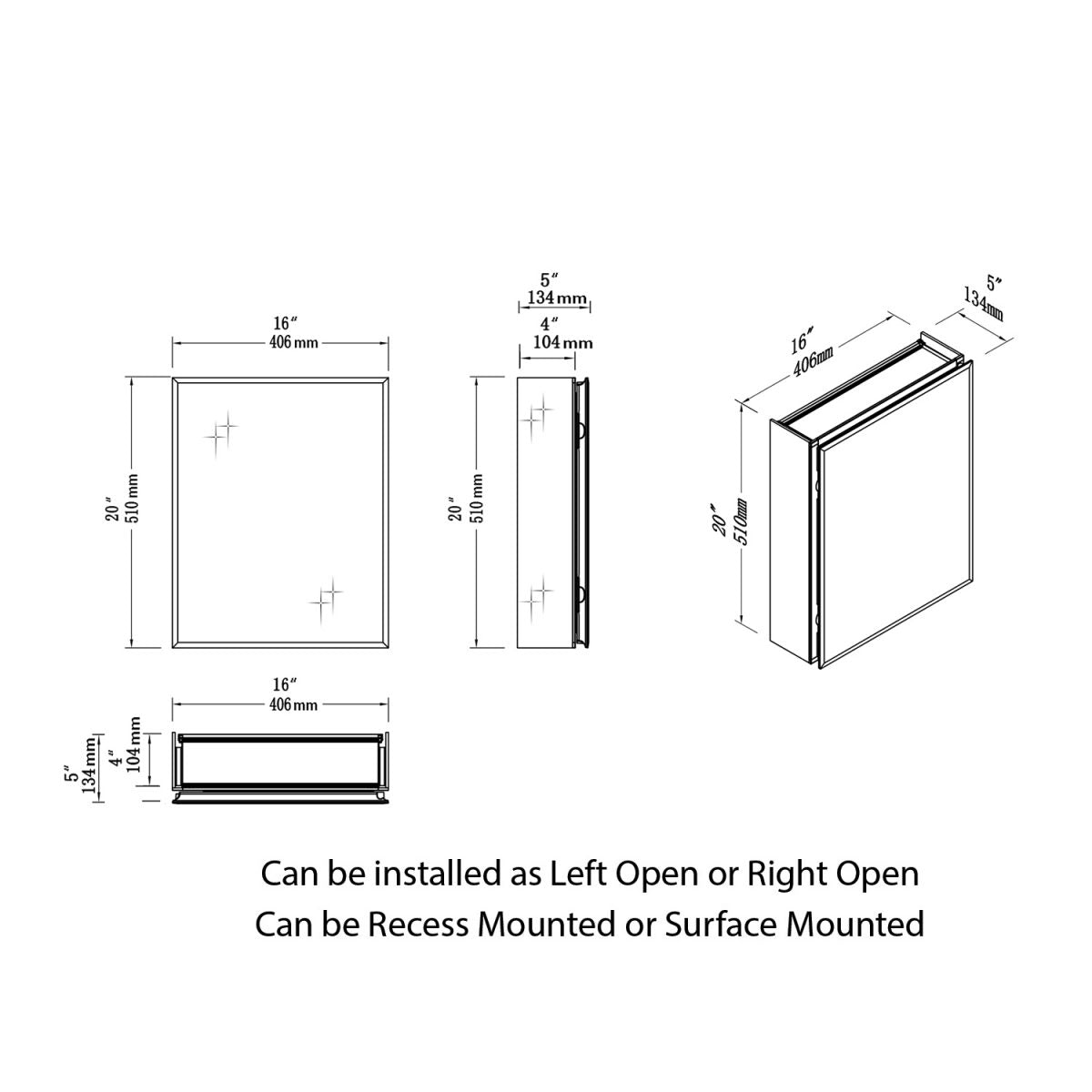 Aluminum Medicine Cabinet with Mirror – MC8 1620