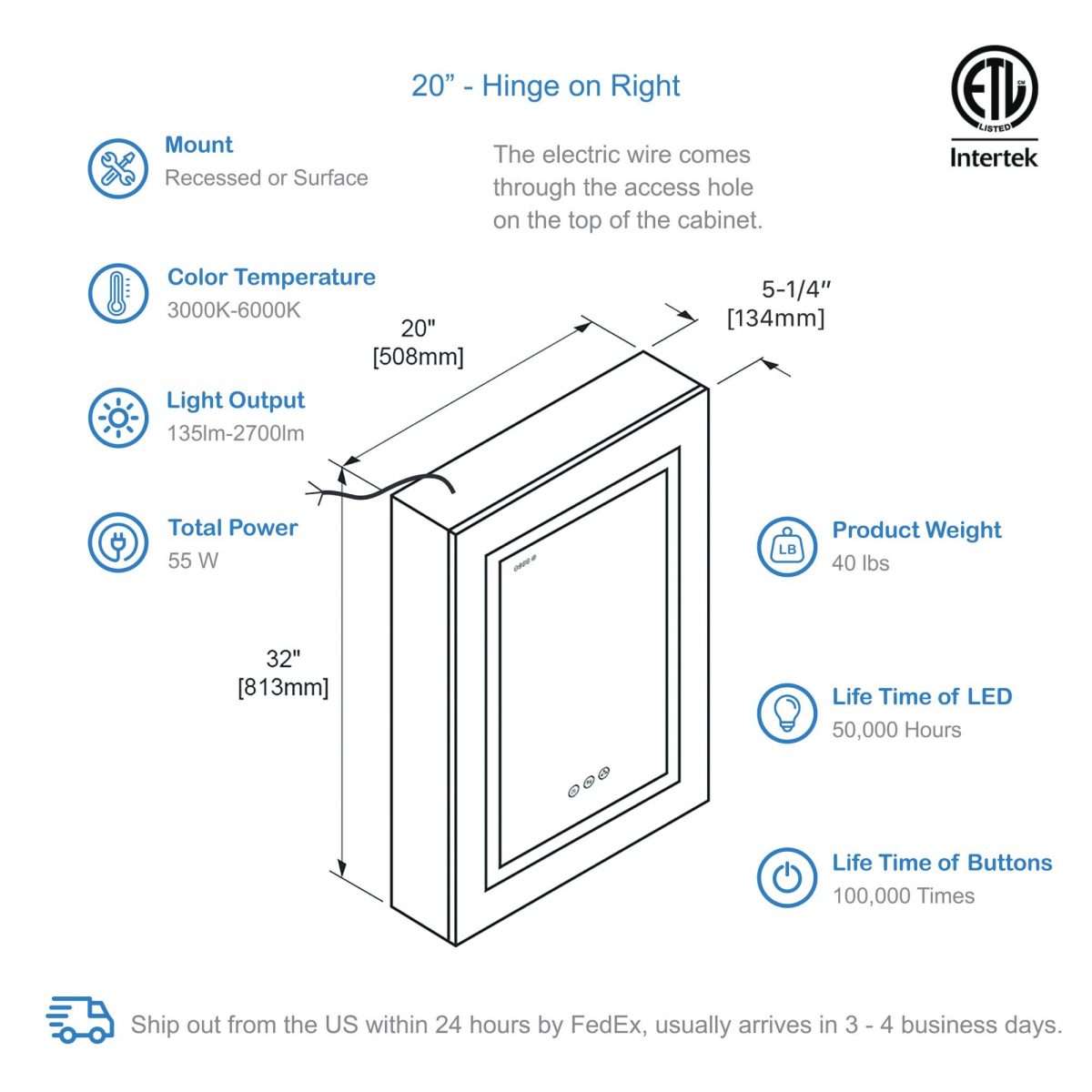 Asta – 20 Inches LED Medicine Cabinet