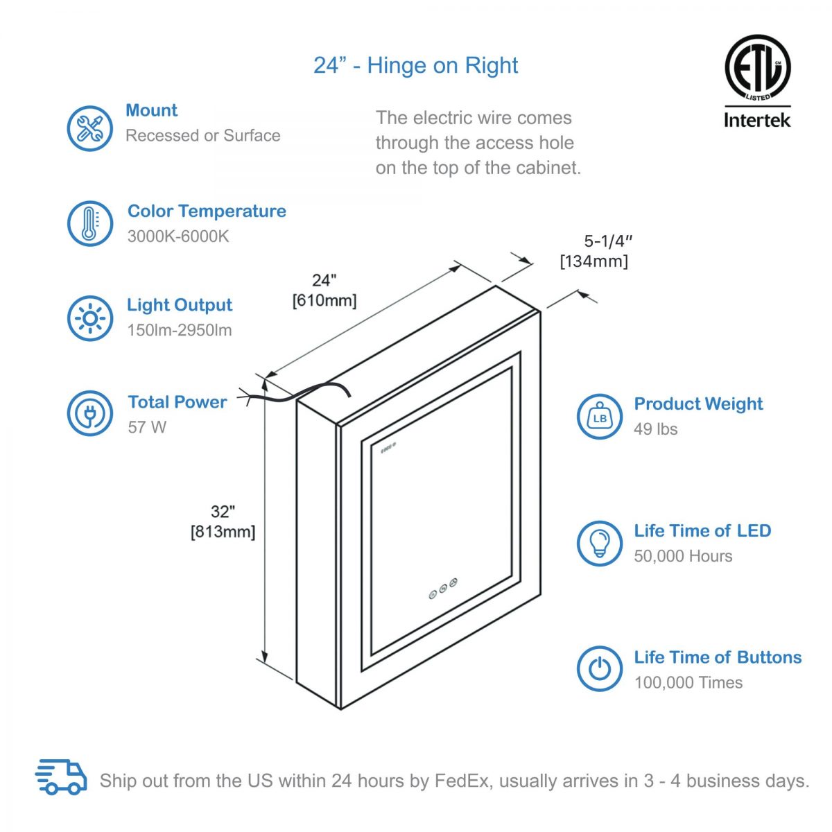 Asta – 24 Inches LED Medicine Cabinet
