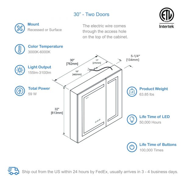 Asta – 30 Inches LED Medicine Cabinet