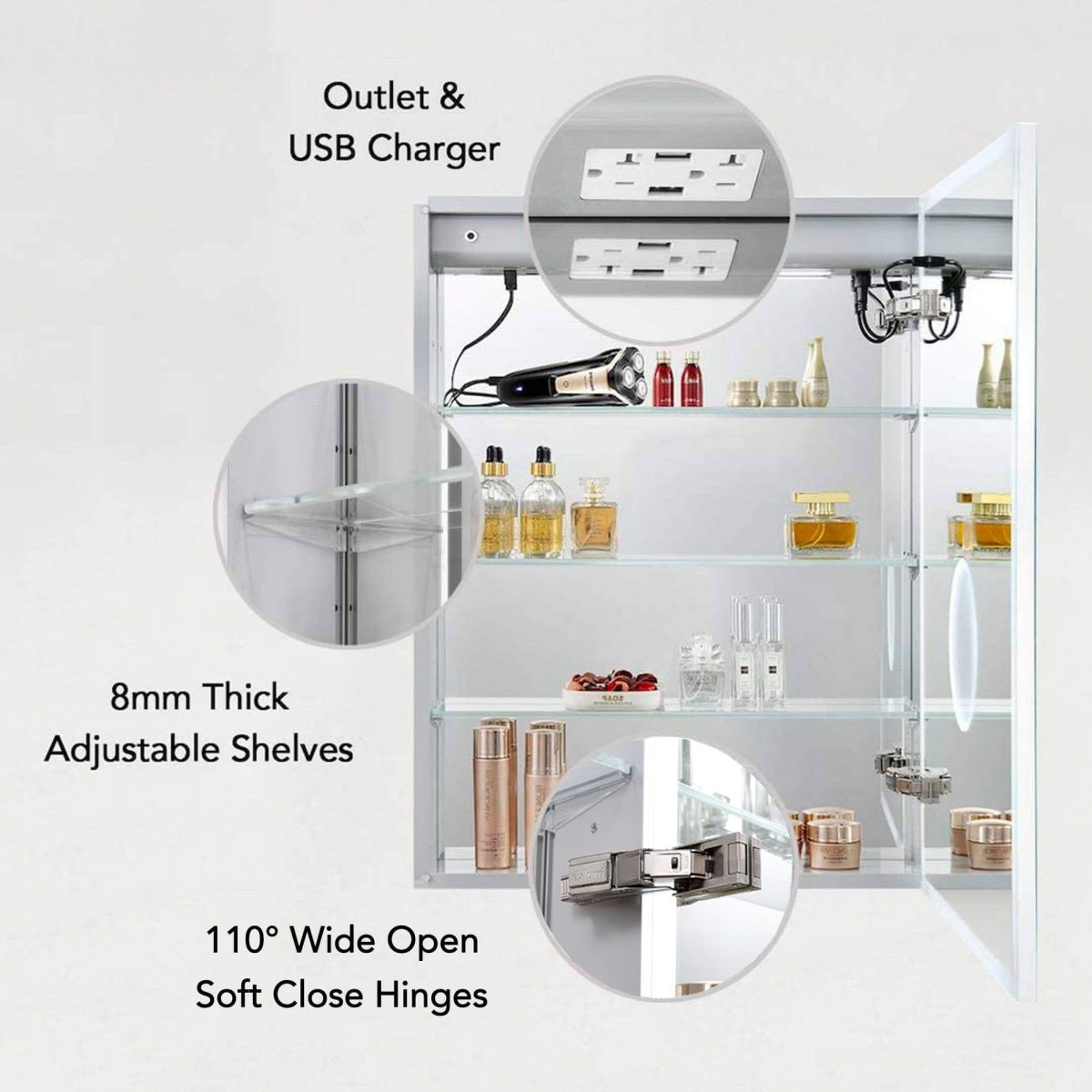 Sirius – 20 Inches LED Medicine Cabinet with Clock