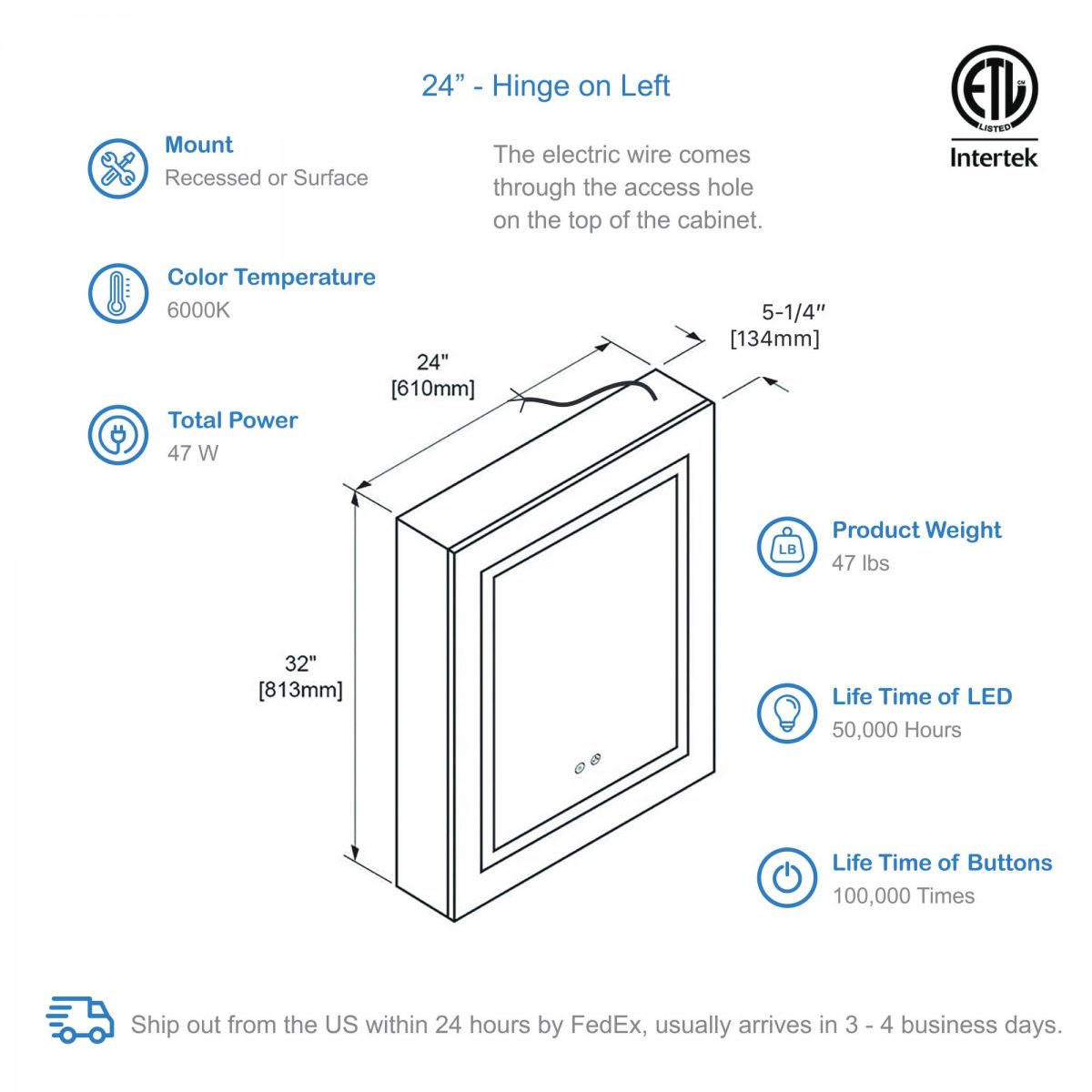 Vega – 24 Inches LED Medicine Cabinet