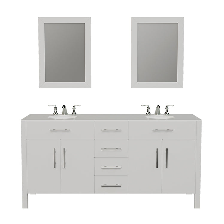 72 Inch White Solid Wood and Porcelain Double Vanity Set