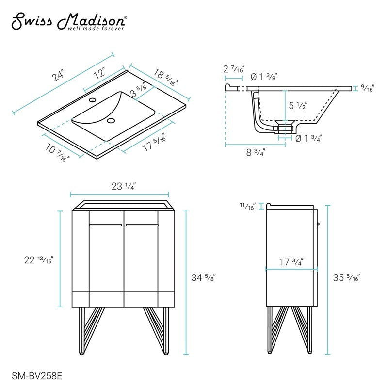 Annecy 24" Bathroom Vanity in Cinder Purple - SM-BV258E