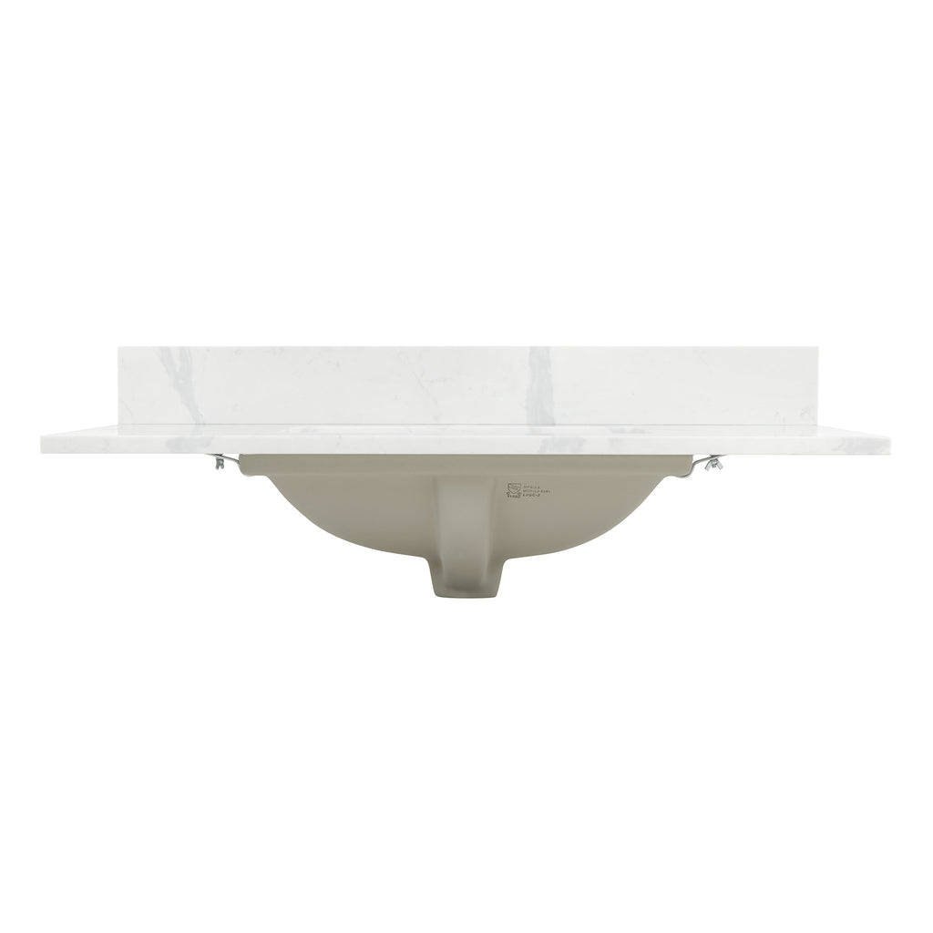 Arbios Inch Quartz Stone Vanity Top in Calacatta White With White sink, 1 Hole