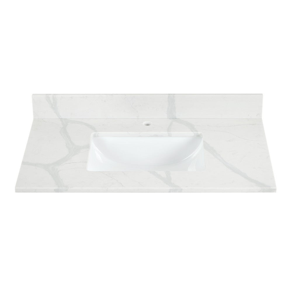 Arbios Inch Quartz Stone Vanity Top in Calacatta White With White sink, 1 Hole