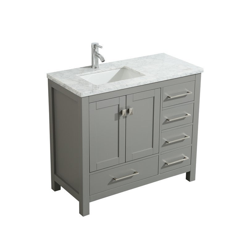 Eviva London 36" x 18" White Transitional Bathroom Vanity w/ White Carrara Top