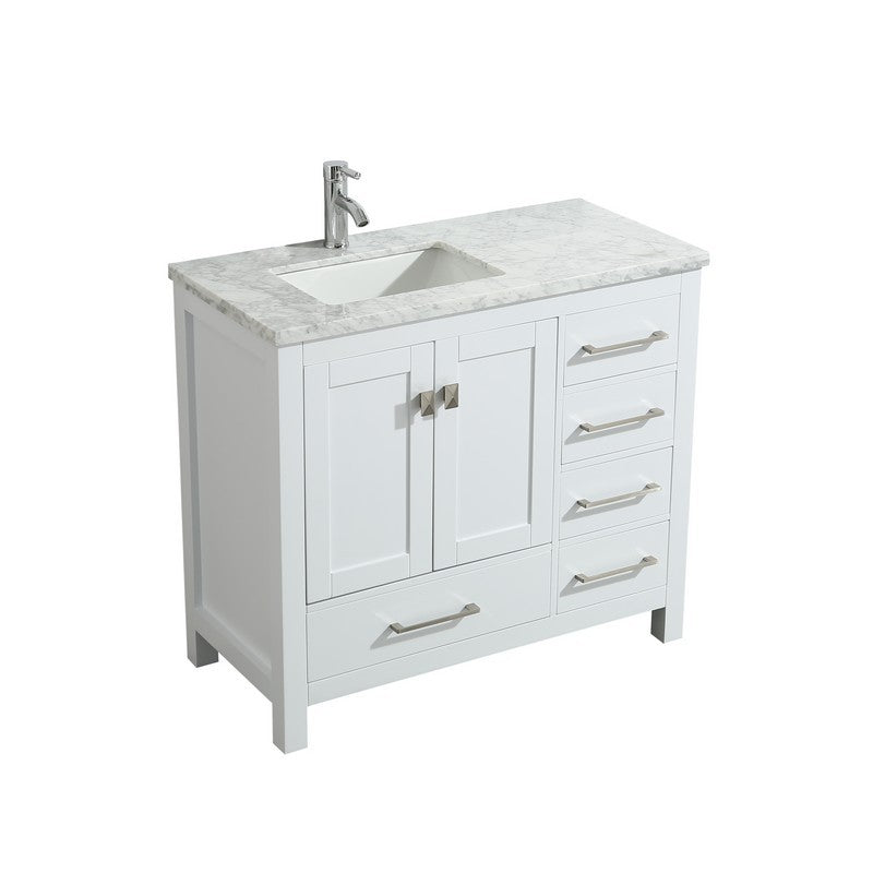 Eviva London 36" x 18" White Transitional Bathroom Vanity w/ White Carrara Top