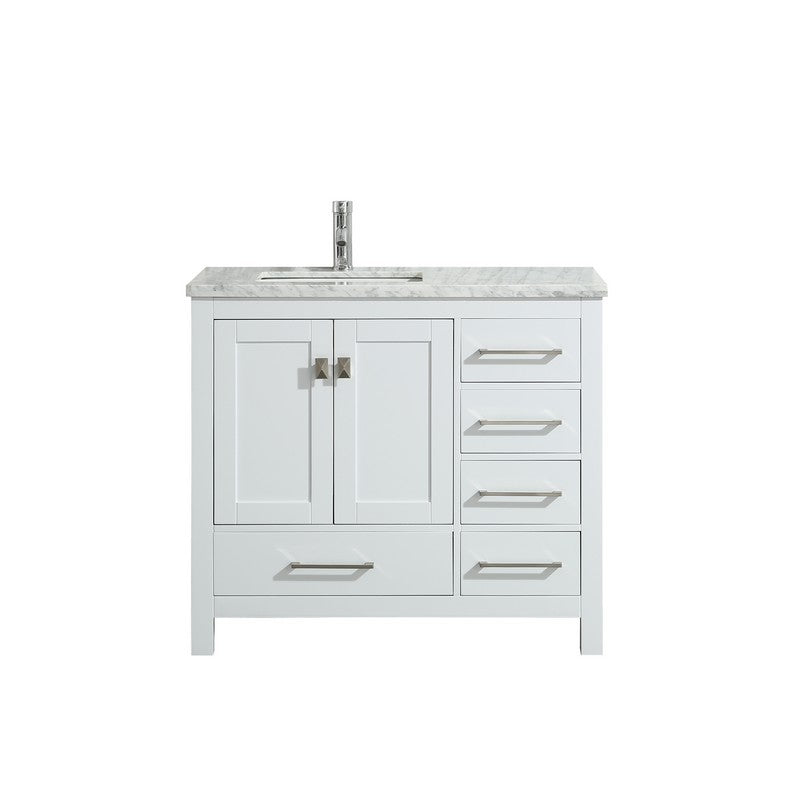 Eviva London 36" x 18" White Transitional Bathroom Vanity w/ White Carrara Top