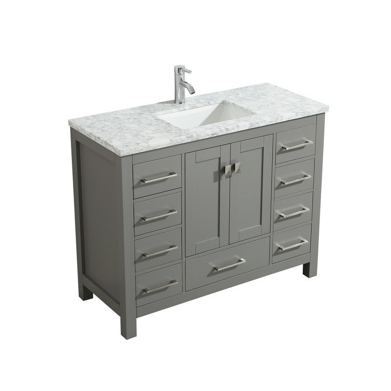 Eviva London 42" x 18" White Transitional Bathroom Vanity w/ White Carrara Top