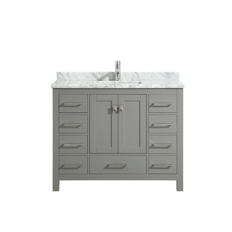 Eviva London 42" x 18" White Transitional Bathroom Vanity w/ White Carrara Top