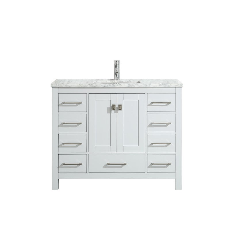 Eviva London 42" x 18" White Transitional Bathroom Vanity w/ White Carrara Top