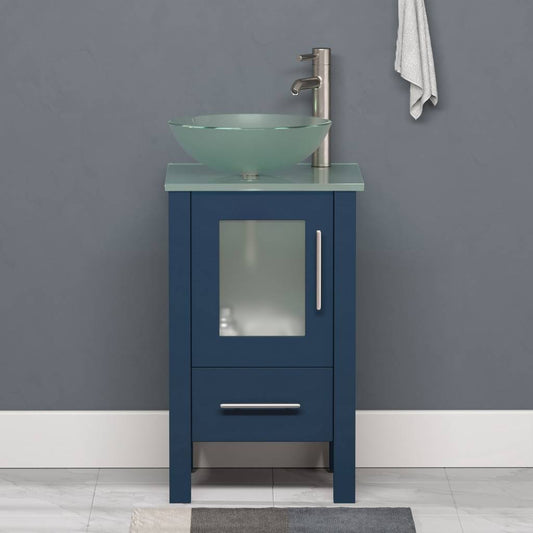 18 Inch Modern Wood and Glass Vanity with Brushed Nickel Plumbing