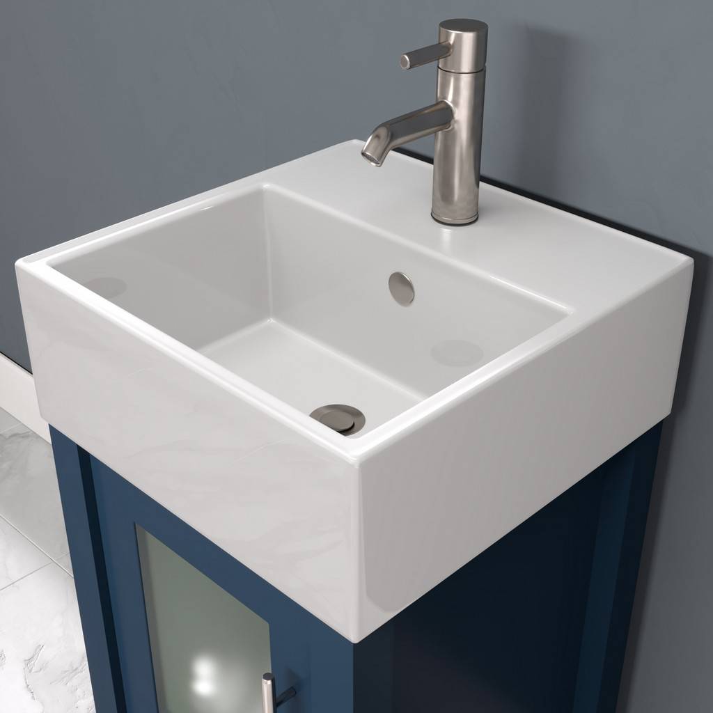 18 Inch Modern Wood and Porcelain Vanity with Brushed Nickel Plumbing