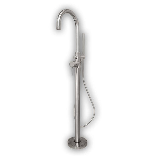 Modern Freestanding Tub Filler Faucet with Shower Wand-Brushed Nickel