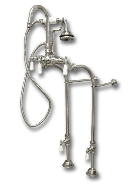 Clawfoot Tub Freestanding English Telephone Gooseneck Faucet & Hand Held Shower Combo-Brushed Nickel