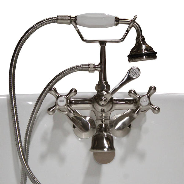 Clawfoot Tub Wall Mount British Telephone Faucet with Hand Held Shower-Brushed Nickel