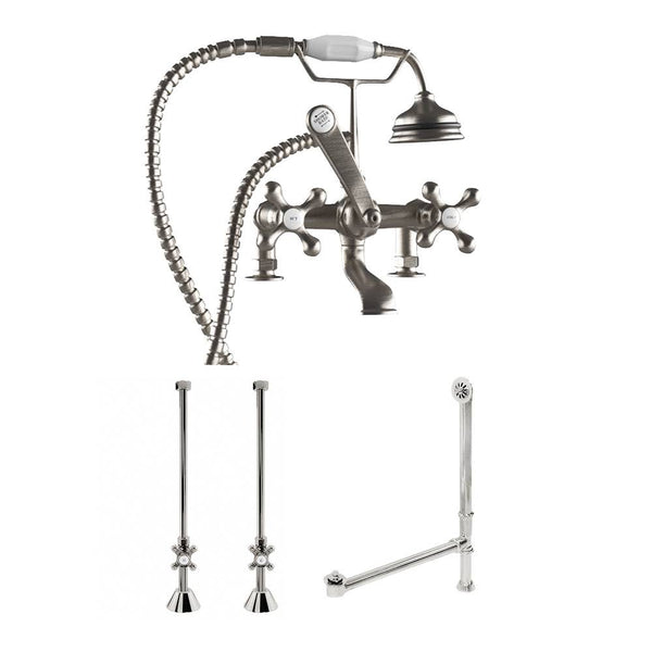 Complete Brushed Nickel Deck Mount Plumbing Package for Clawfoot Tub