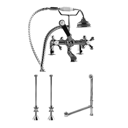 Complete Polished Chrome Free Standing Plumbing Package for Clawfoot Tub