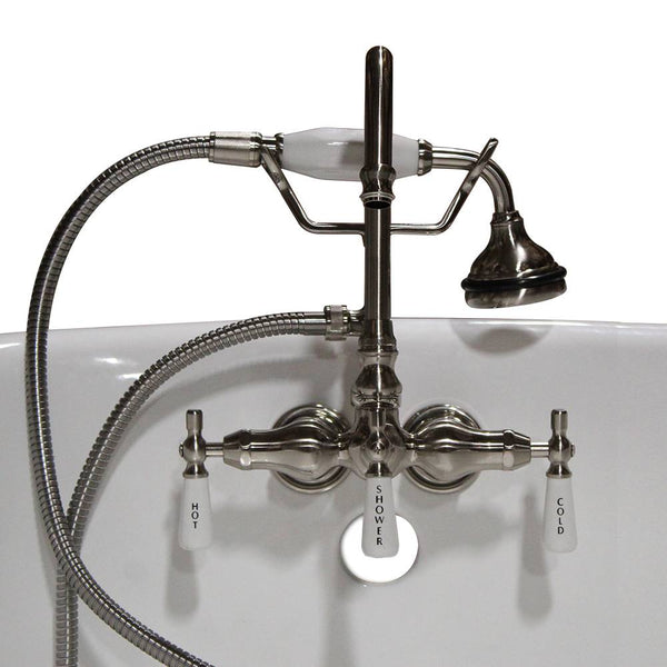 Clawfoot Tub Brass Wall Mount Faucet with Hand Held Shower-Brushed Nickel