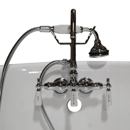 Clawfoot Tub Brass Wall Mount Faucet with Hand Held Shower-Polished Chrome
