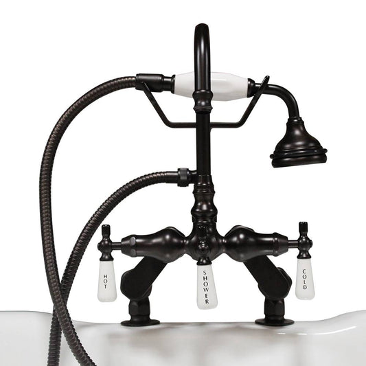 Clawfoot Tub Deck Mount Porcelain Lever English Telephone Brass Faucet with Hand Held Shower-Oil Rubbed Bronze