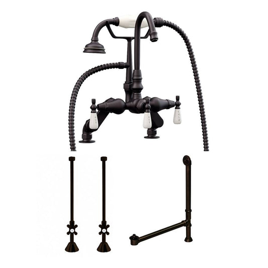 Complete Plumbing Package For Deck Mount Claw Foot Tub. Goosneck Faucet, Supply Lines With Shut Off Valves, Drain and Overflow Assembly. Oil Rubbed Bronze Finish